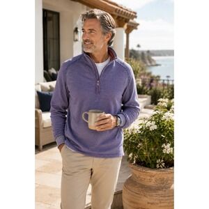 Robert Graham Quarter Zip Pullover Men XL Purple Micro Stripe Cotton CLASSIC FIT